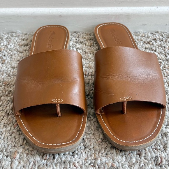 Madewell Tan Leather Slide Sandals - Picture 1 of 3